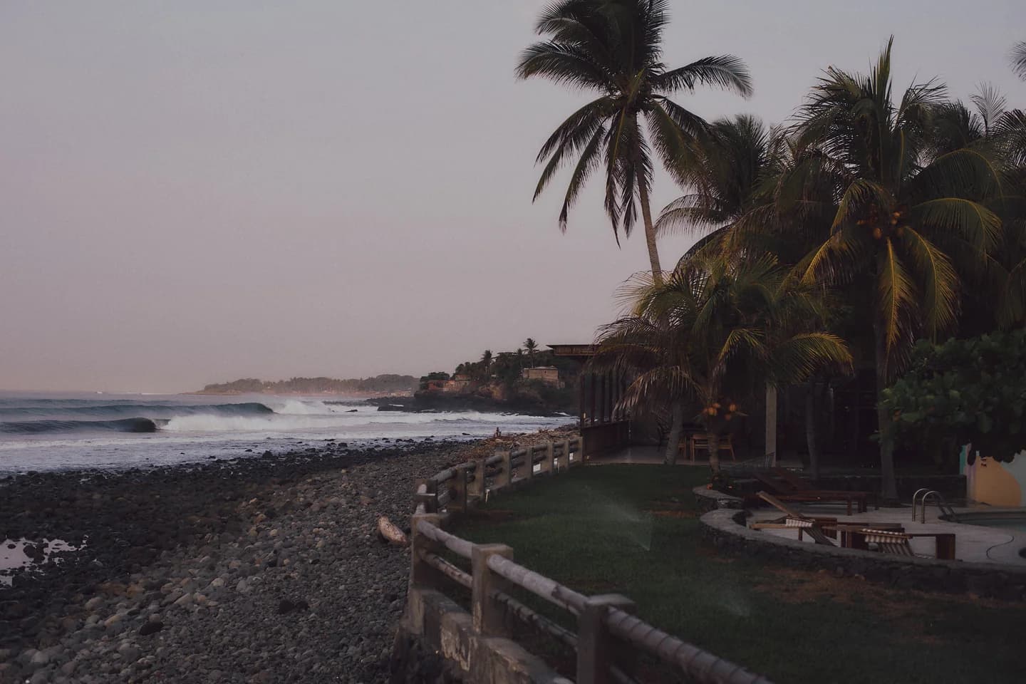 The point break in front of the property at dusk